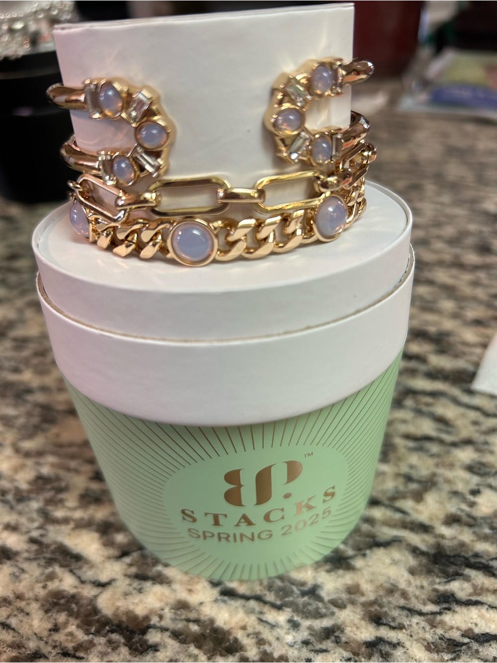 Bomb part 2025 spring stack with lab moonstone and gold